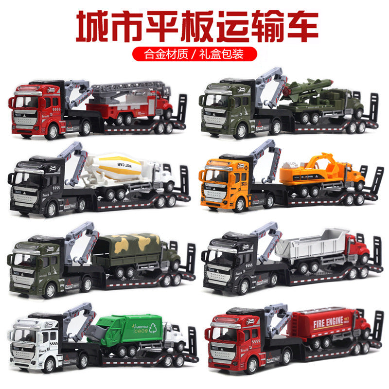 English packaging cross-border children alloy car vehicle trailer fire truck tank excavator pull back toy car