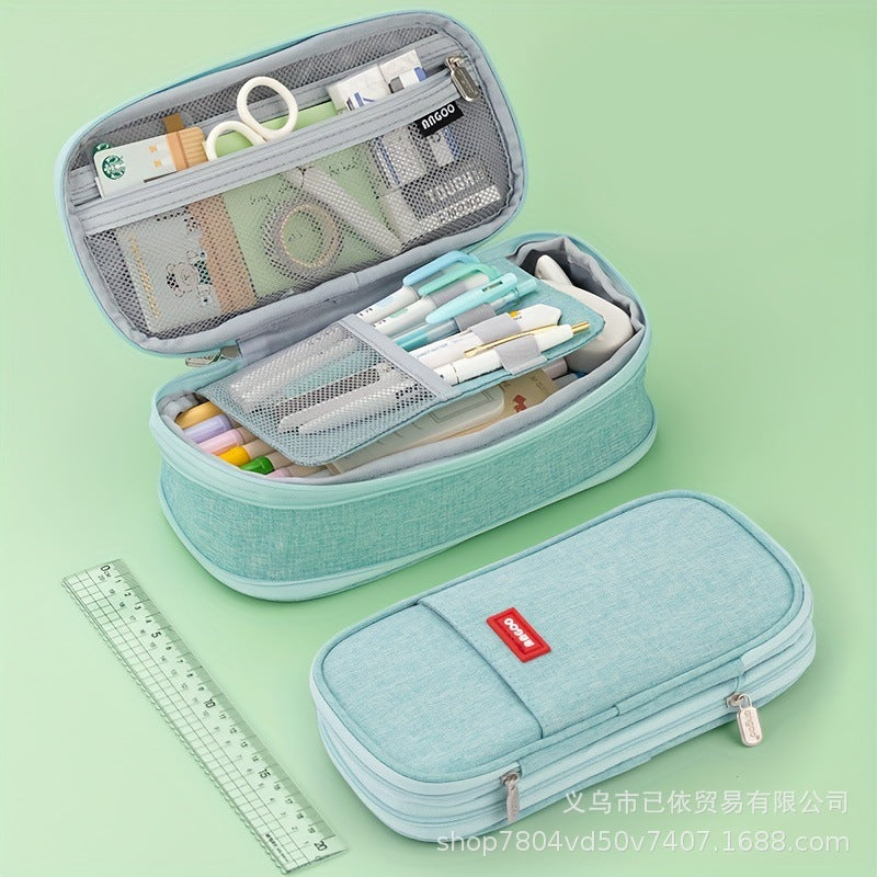 Oxford Cloth Pencil Case with Large Capacity and Multi-Layer Design, Stationery Box for Primary and Secondary School Students, High Aesthetic Value, Simple and Waterproof, Direct from the Source Factory