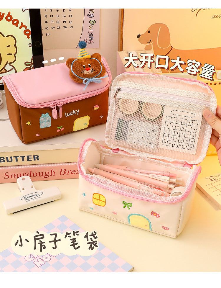 2026 New Style House Pencil Case for Junior High School Girls and Elementary School Students, High-Value Stationery Box for Girls, Large-Capacity Pencil Case