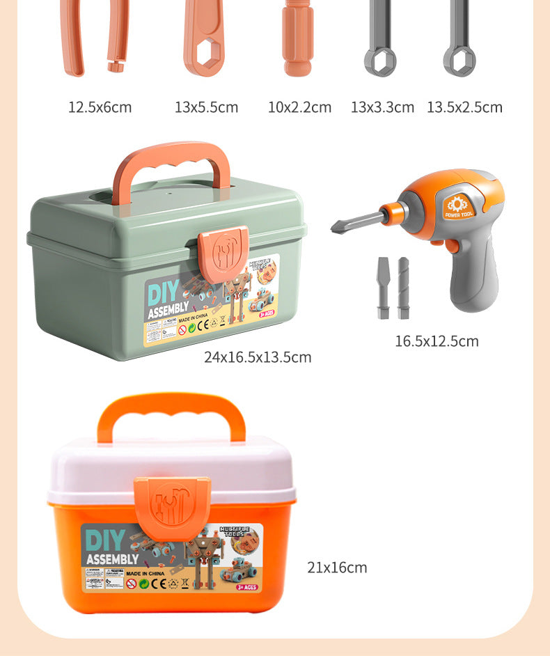 Children's DIY Tool Box Complete Set with Screws and Nuts, Children's Toys, Educational Electric Drill for Assembly and Disassembly