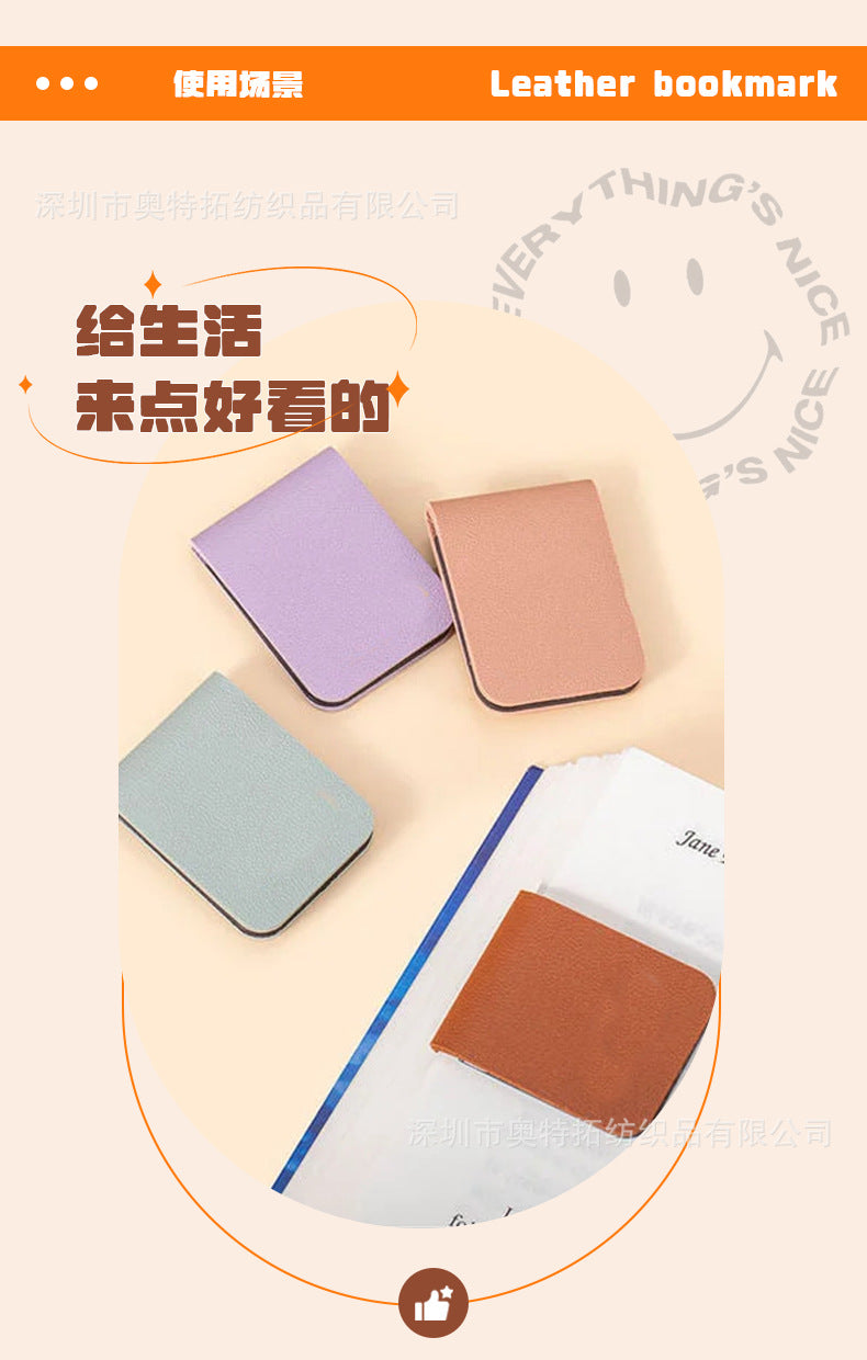 in stock Dopamine Color Magnetic Leather Bookmark Square Magnetic Bookmark Graduation Gift Bookworm Reading Pagination Clip
