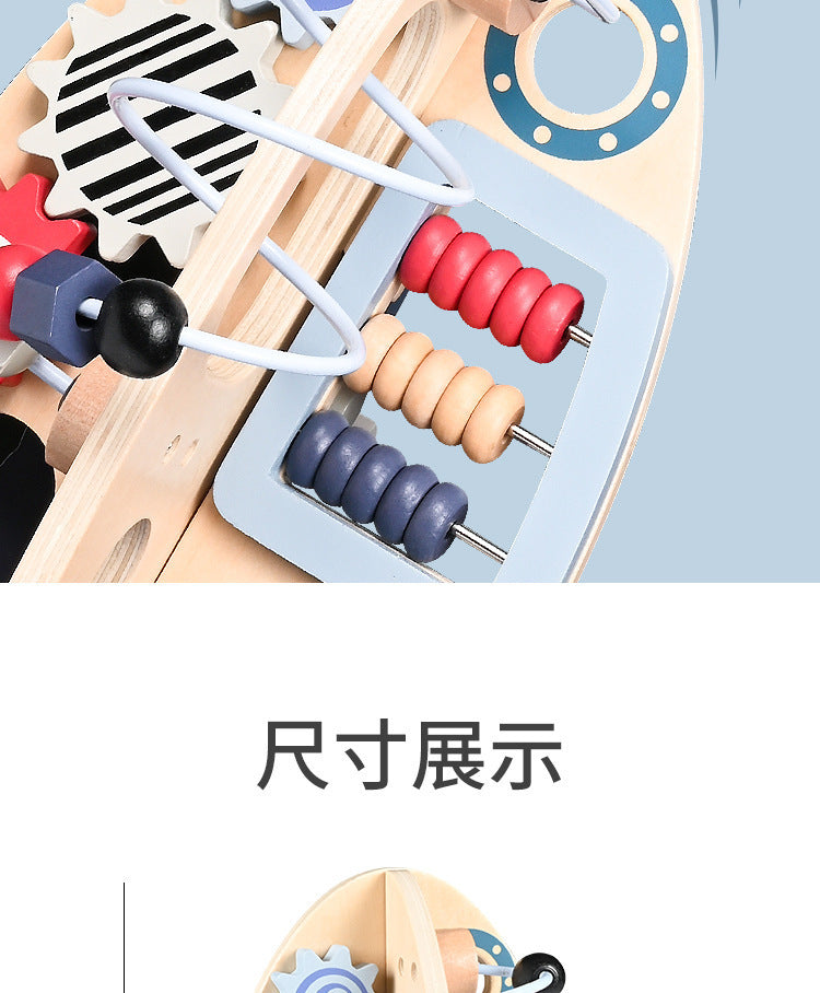 New Children's Wooden Space Rocket Multi-Functional Educational Early Education Around Beads Montessori Toys Customized