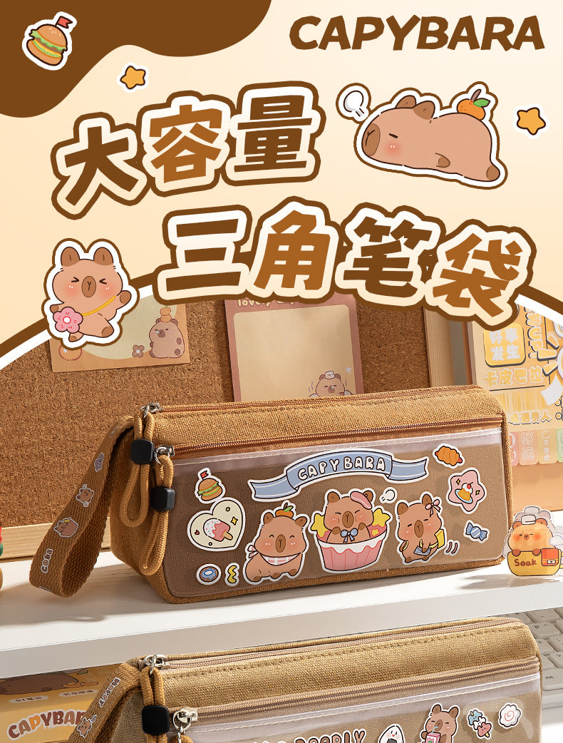 Holiday Kapibara Transparent Pencil Case Large Capacity Stationery Box Student Cartoon Pencil Case New Stationery Bag