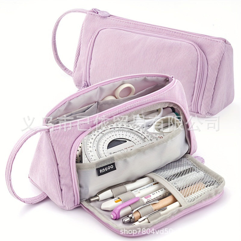 Triangular Pencil Case with Large Capacity and Multi-Functional Features, Korean-Style Ins-Style Stationery Box for Middle and High School Students, Direct from the Manufacturer