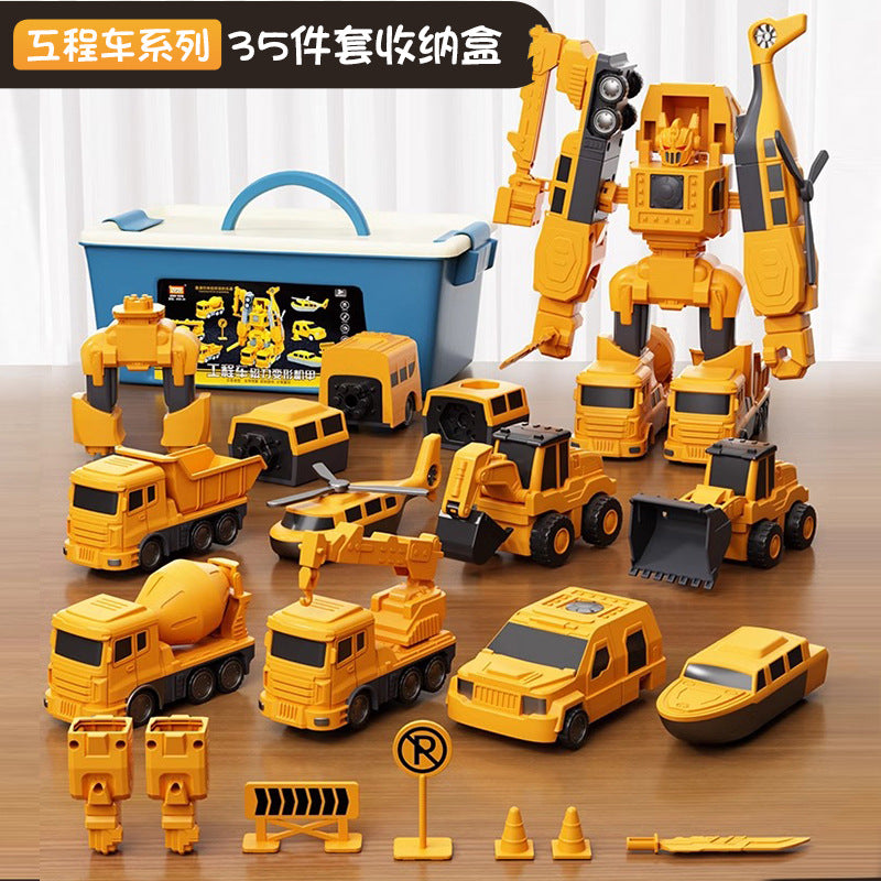 Magnetic Deformation Stitching Robot Toy Children's Baby Birthday Boy Building Blocks Assembled Engineering Vehicle