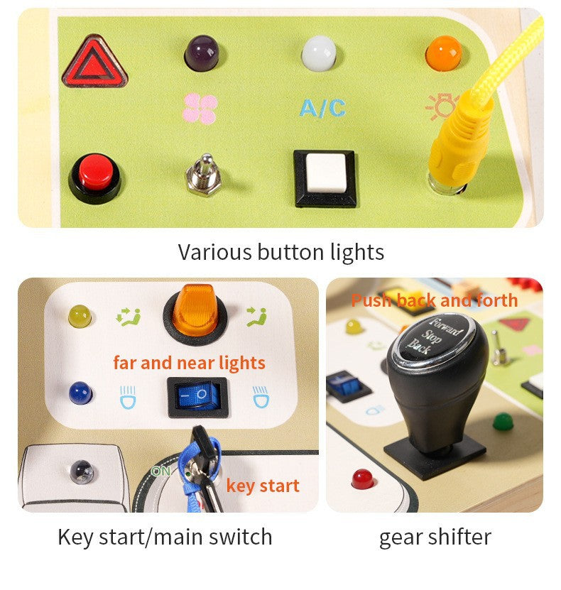 Children's Montessori Early Education Simulation Driving Steering Wheel Digital Switch Light Sound Busy Board Science and Education Aids Educational Toys