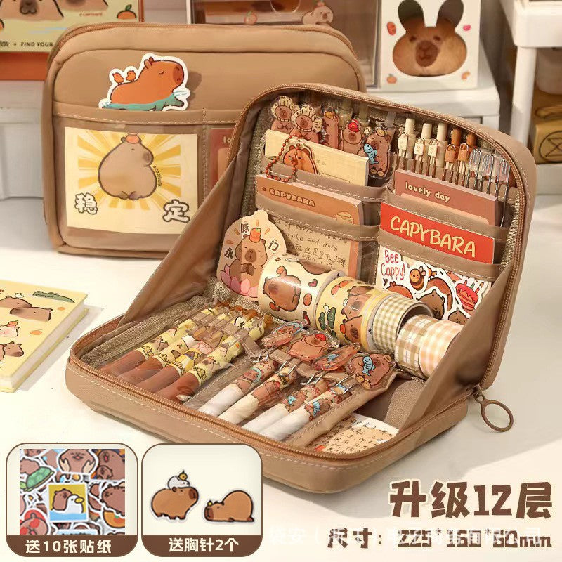Capibala Capybara Pencil Case Large Capacity 12-Layer Coffee Maillard High-Value Multi-Function Pencil Case