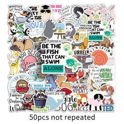 50 cartoon animal quotation stickers text creative graffiti notebook mobile phone book goo card suit stickers