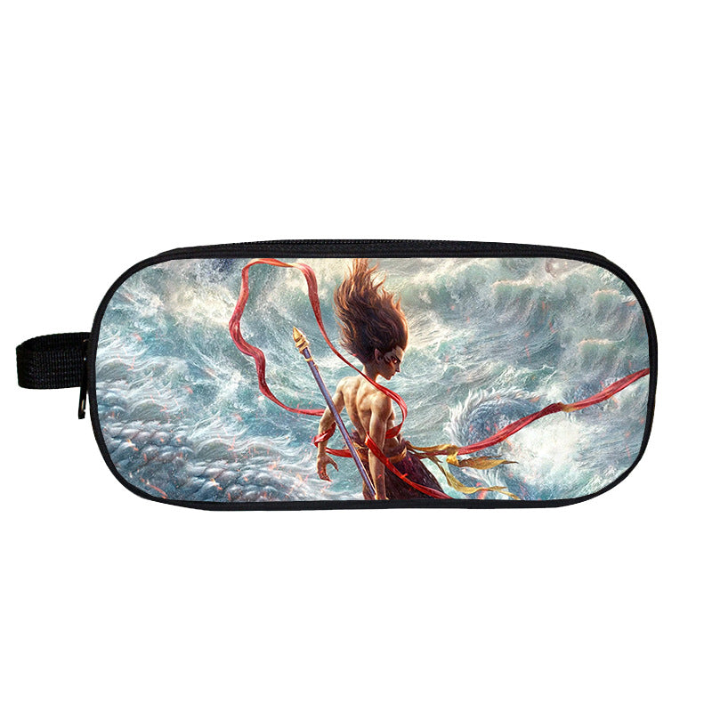 Cross-Border Nezha Stationery Box, Children's Portable Large-Capacity Storage Pencil Case, Student Wear-Resistant Double-Layer Portable Pencil Case Wholesale