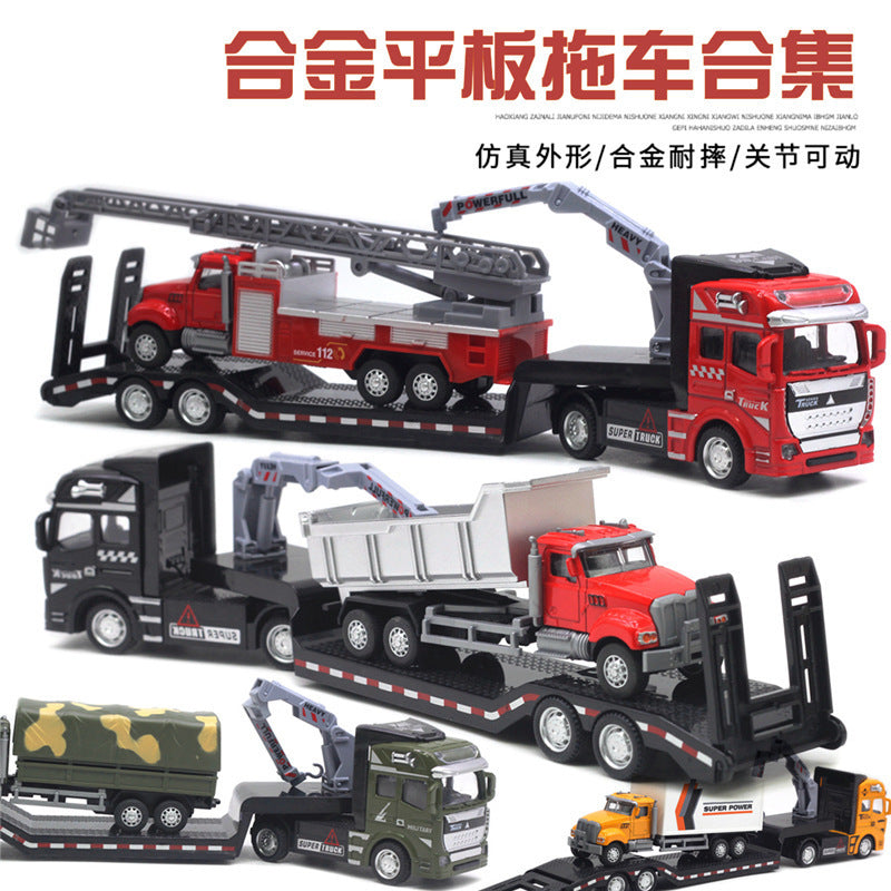 English packaging cross-border children alloy car vehicle trailer fire truck tank excavator pull back toy car