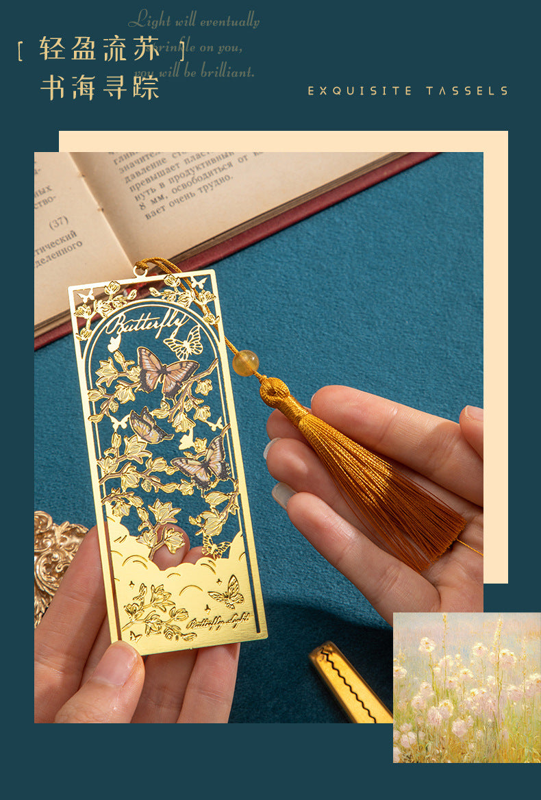Classical Style Butterfly Cut Out Metal Bookmark Tassel Chinese Style Student Reading Gift Gift Literary and Creative Bookmark