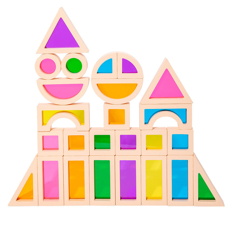 Children's 2025 New Toys Kindergarten Acrylic Building Blocks Wooden Rainbow Kaleidoscope Montessori Building Blocks Small Gifts