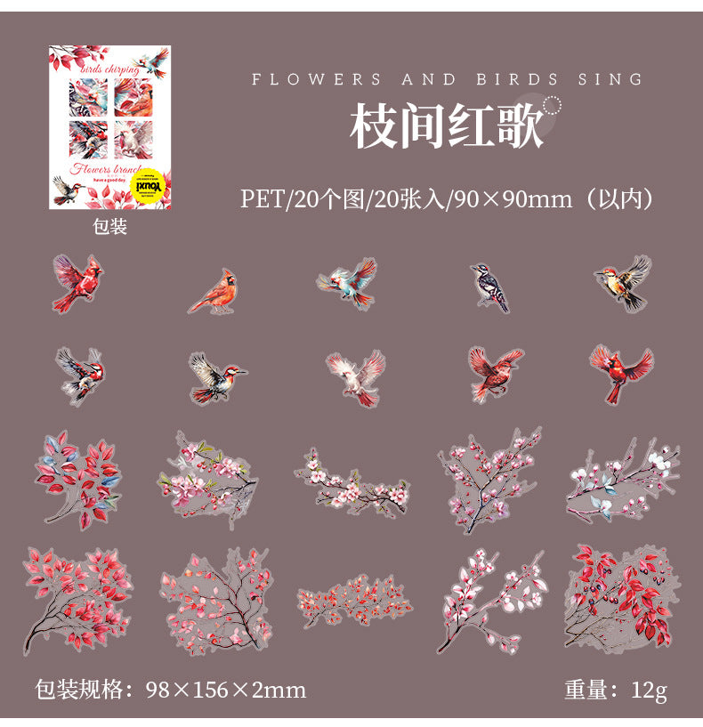 Flowers, Birds, Chirping Leaves, Pet Special-Shaped Sticker Pack, Landscaping Ins Style Bird Handbook Material, Mobile Phone Case Sticker
