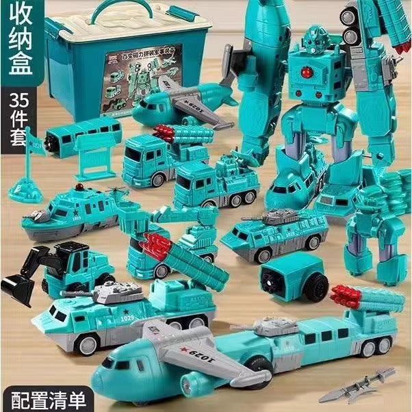 Cross-border children's magnetic splicing toy car boy magnetic block assembly engineering vehicle deformation robot 3 a 6 years old