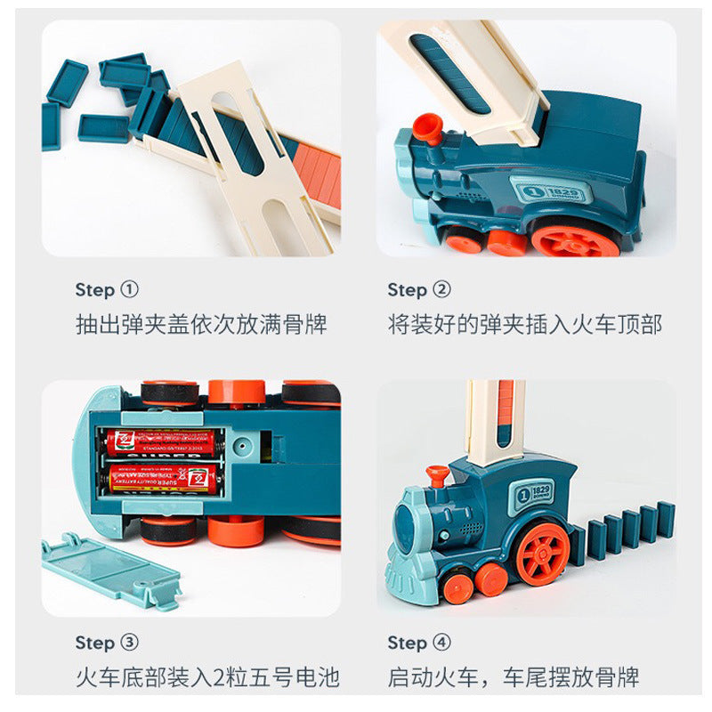 Cross-border dominoes trembles with educational children's automatic licensing electric sound and light train toys