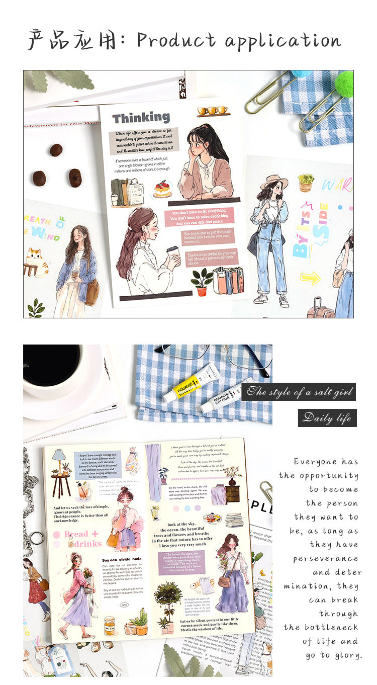 ZABC cross-border die-cut PET sticker book chasing ordinary series 20 characters life hand account collage stickers