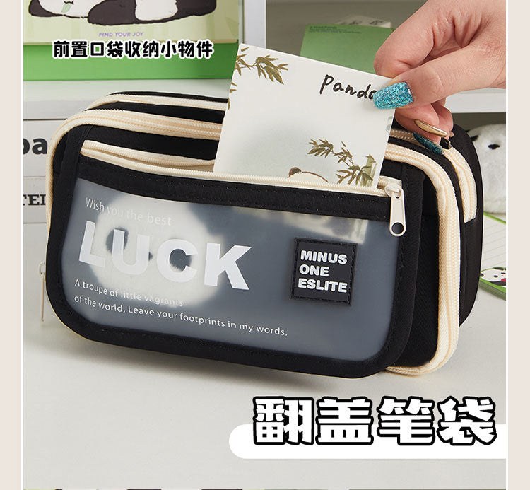 Flip-Top Pencil Case Ins Style High School Student New Style Pencil Case for Girls Male Large Capacity Stain-Resistant Simple Stationery Box