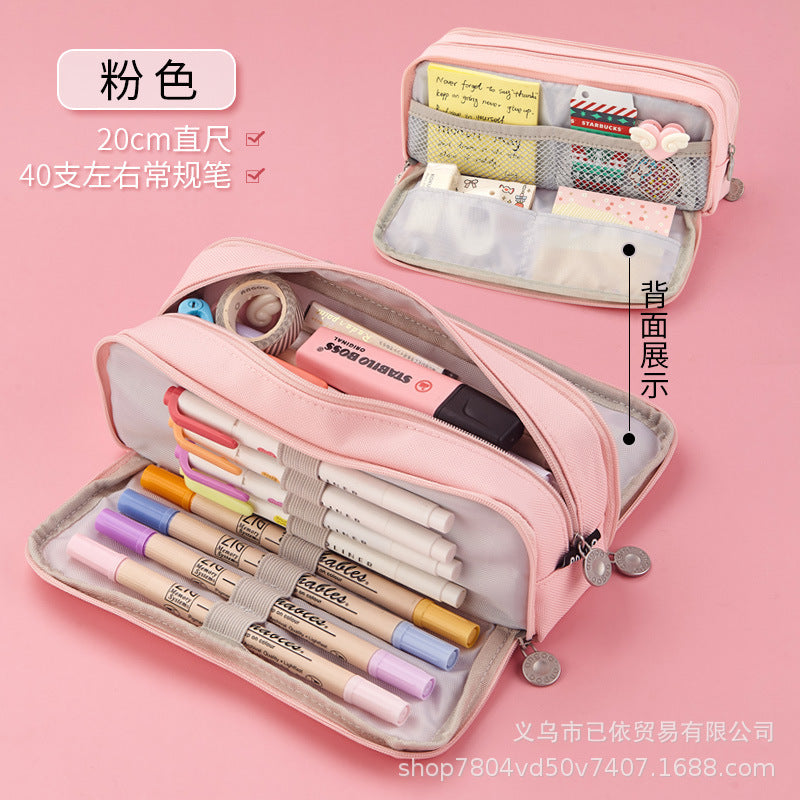 Oxford Cloth Double-Open Pencil Case, Large Capacity Stationery Box, Thickened, Wear-Resistant, Waterproof Pencil Bag for Students, Suitable for Middle and High School Students