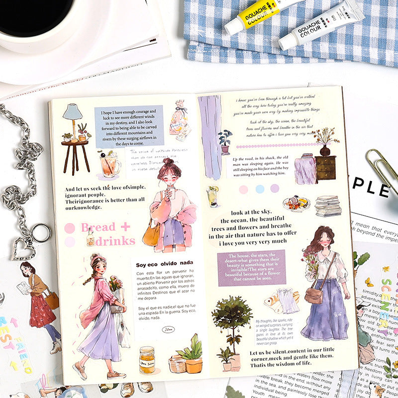 ZABC cross-border die-cut PET sticker book chasing ordinary series 20 characters life hand account collage stickers