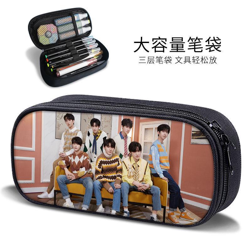 Times Youth Multi-Layer Stationery Box Canvas Pencil Bag Large Capacity Student Storage Box Pencil Bag Zipper New Style