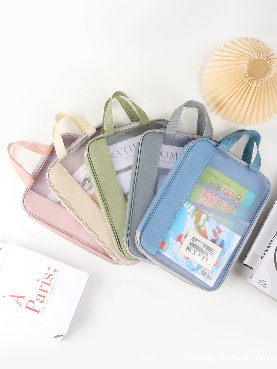 Factory Spot L-Shaped File Bag, Transparent File Bag, Handbag, Student Tutoring Bag, Test Paper Homework Bag, Study Bag