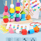 Children's Educational Beaded Five Sets of Column Color Sensory Enlightenment Children's Shape Matching Perception Early Education Wooden Building Blocks Play