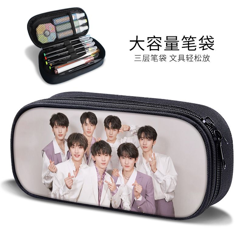 Times Youth Multi-Layer Stationery Box Canvas Pencil Bag Large Capacity Student Storage Box Pencil Bag Zipper New Style