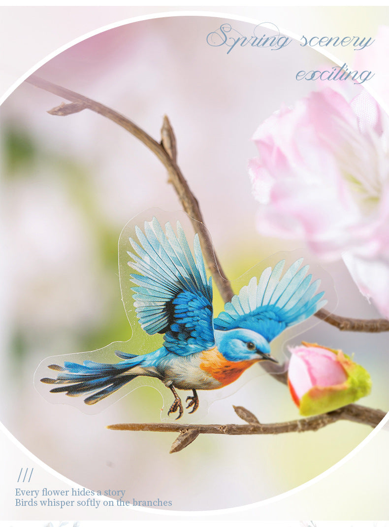 Flowers, Birds, Chirping Leaves, Pet Special-Shaped Sticker Pack, Landscaping Ins Style Bird Handbook Material, Mobile Phone Case Sticker