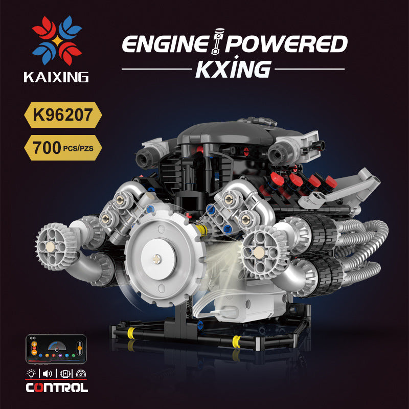 Supercar Electroplated Engine Aston Martin Valkyrie Supercar Engine Light Version + App Building Block Model