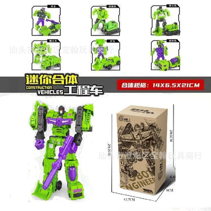 Cross-border deformation toy small force god six-in-one combination king kong engineering vehicle excavator robot boy model