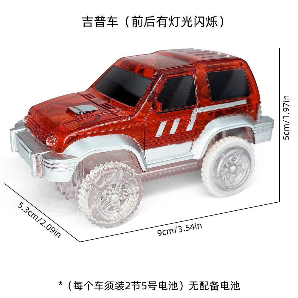 Magnetic track car electric light-emitting jeep police car project small train track accessories children's toys car