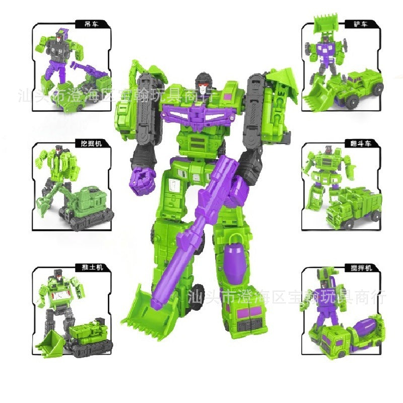 Cross-border deformation toy small force god six-in-one combination king kong engineering vehicle excavator robot boy model