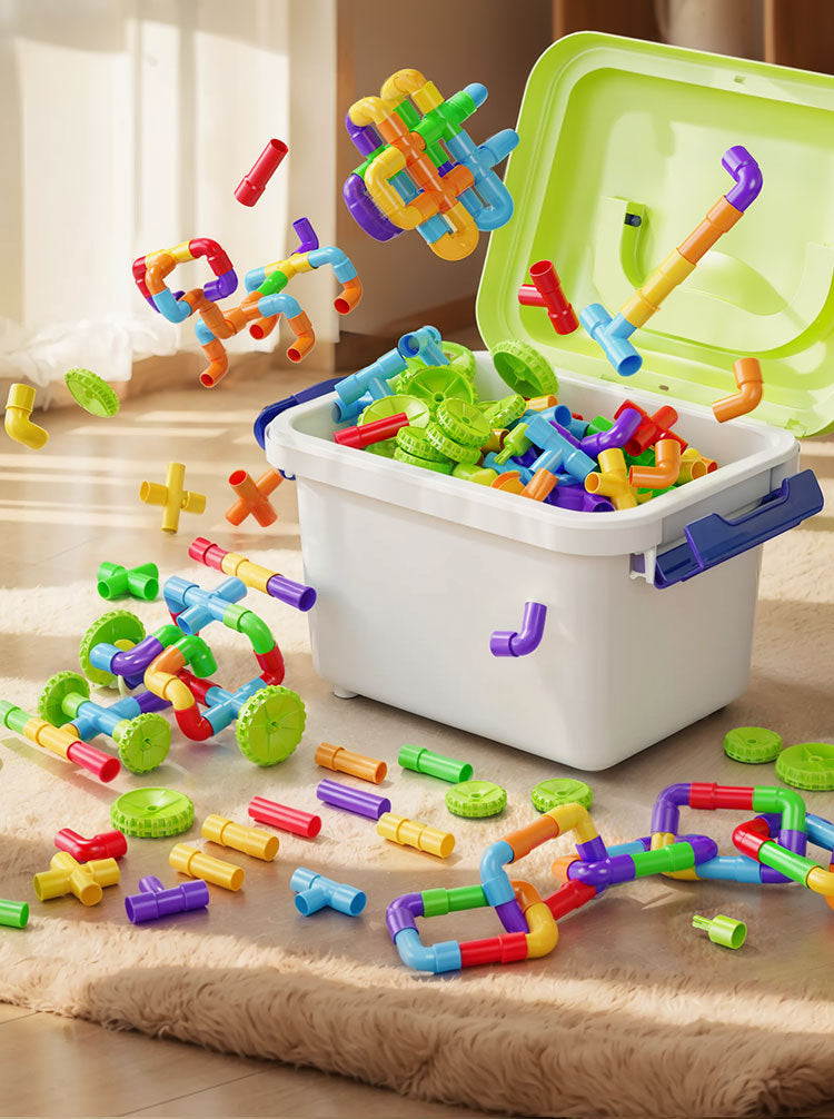 Creative children's plastic puzzle DIY assembled pipe building blocks large particles water pipe toys kindergarten early education cross-border