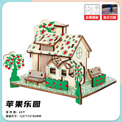 Wooden Reasons Children's Girls Assembled Handmade Ornaments diy Assembled Cabin Model Building Blocks Head Small House Puzzle