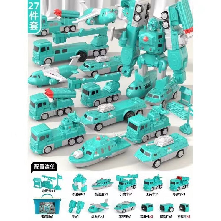 Cross-border children's magnetic splicing toy car boy magnetic block assembly engineering vehicle deformation robot 3 a 6 years old