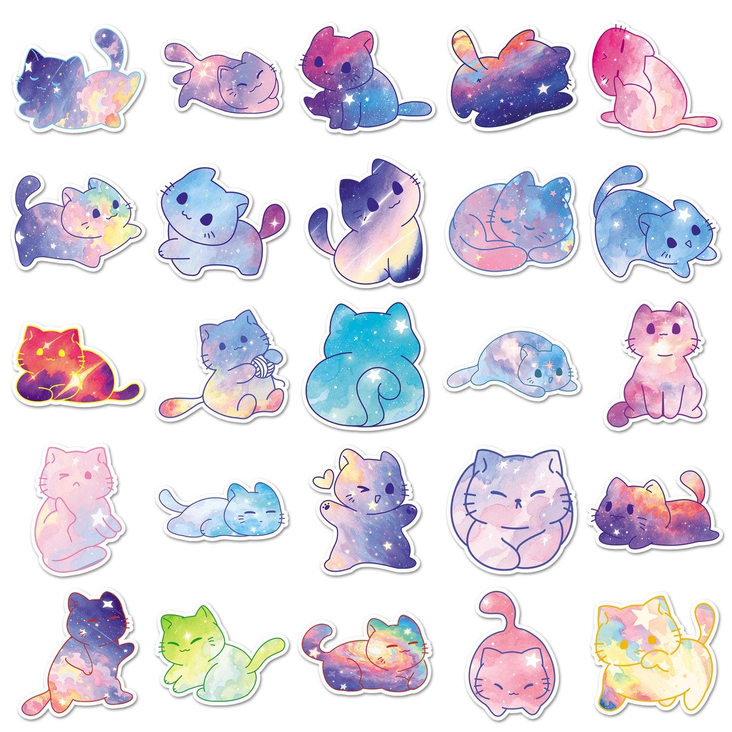 50 Original Watercolor Starry Sky Cat Stickers Hand-Painted Without Infringement Cute Ins Style Cat Notebook Stickers