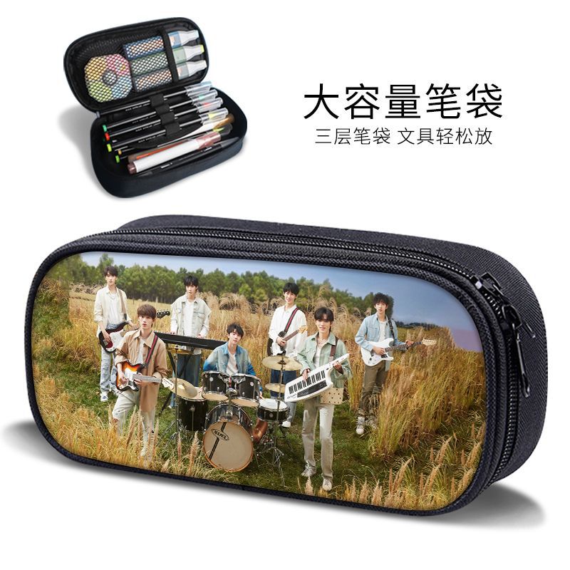 Times Youth Multi-Layer Stationery Box Canvas Pencil Bag Large Capacity Student Storage Box Pencil Bag Zipper New Style