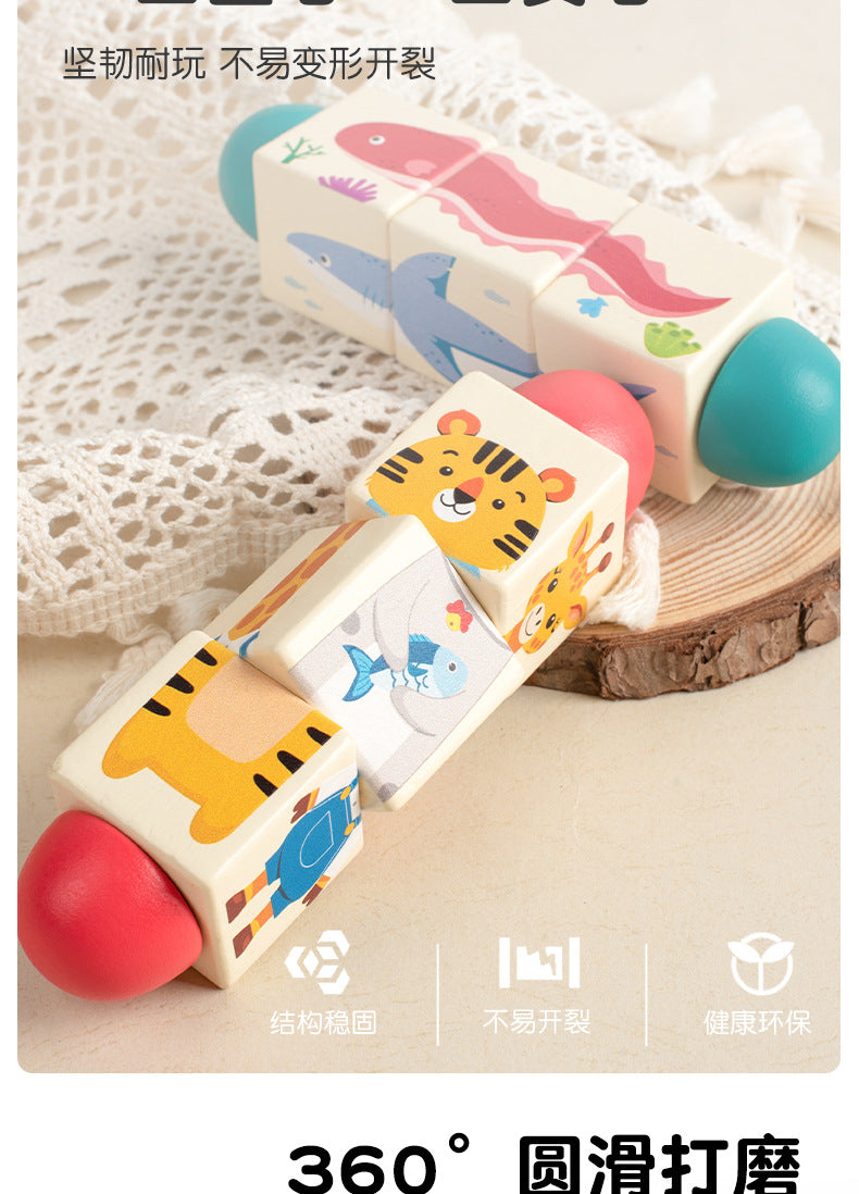 Cecpc Kidsren's Early Education Rotating Building Block Puzzle Baby Animal and Fruit Cognition Wooden Educational Toys for 1-2-3 Years Old
