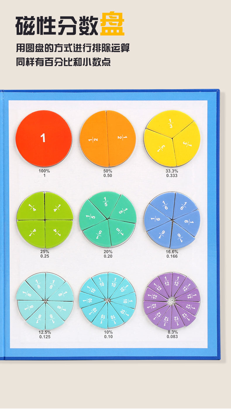 Magnetic Fraction Disk Demonstrator Numerator and Denominator Cognitive Addition and Subtraction Operation Third Grade Primary School Mathematics Teaching Aids Toys