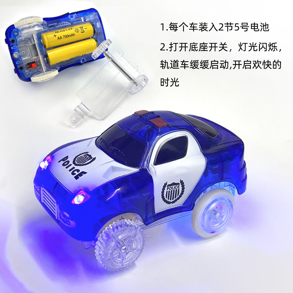 Magnetic track car electric light-emitting jeep police car project small train track accessories children's toys car