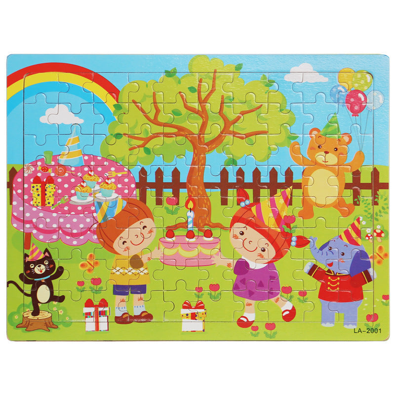 Wooden 80 Pieces Puzzle Toddler Cartoon Dinosaur Animal Plane Puzzle Baby Early Education and Intelligence Building Blocks Toy