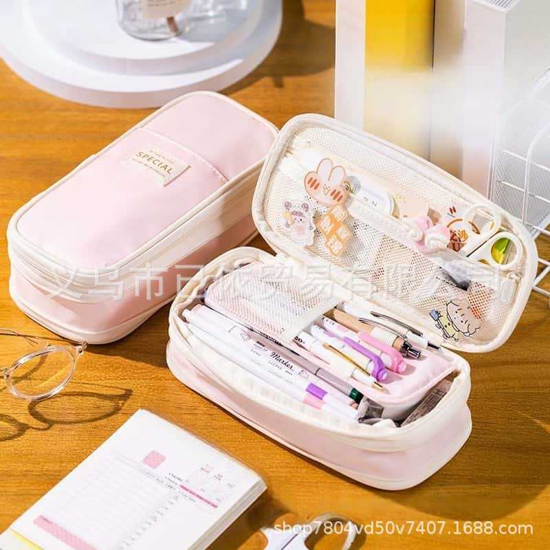 Oxford Cloth Pencil Case with Large Capacity and Multi-Layer Design, Stationery Box for Primary and Secondary School Students, High Aesthetic Value, Simple and Waterproof, Direct from the Source Factory