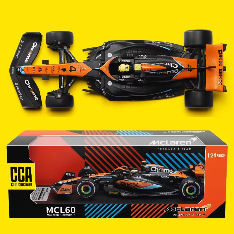 1:24 McLaren MCL60 Racing 2023 Season F1 Color Perer CCA Alloy Toy Car Model Ornaments Steering