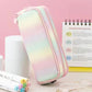 in stock Multi-layer Canvas Retractable Pencil Case Korean Simple High School Student Macaron Color-block Variable Large Capacity Pencil Case