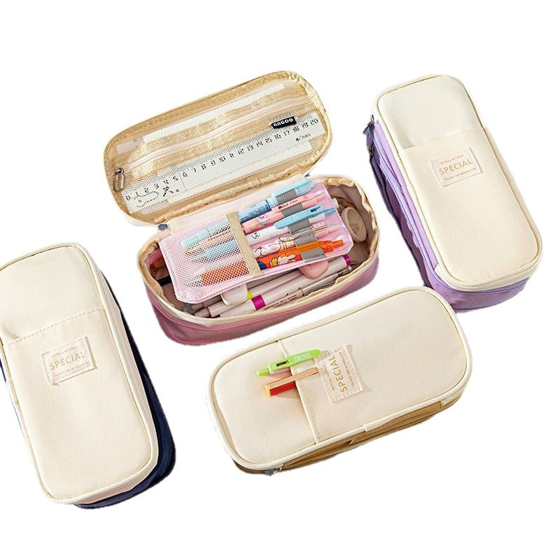 Large-Capacity Retractable Pencil Case Stationery Box in Japanese and Korean Style, Macaron Color, Upgraded Version for Primary and Secondary School Students, in Stock