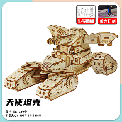 wooden three-dimensional assembled military model angel tank puzzle assembled boy wooden toy diy hut puzzle
