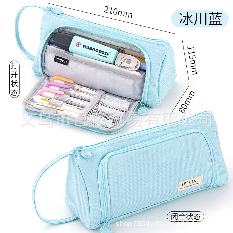 Triangular Pencil Case with Large Capacity and Multi-Functional Features, Korean-Style Ins-Style Stationery Box for Middle and High School Students, Direct from the Manufacturer