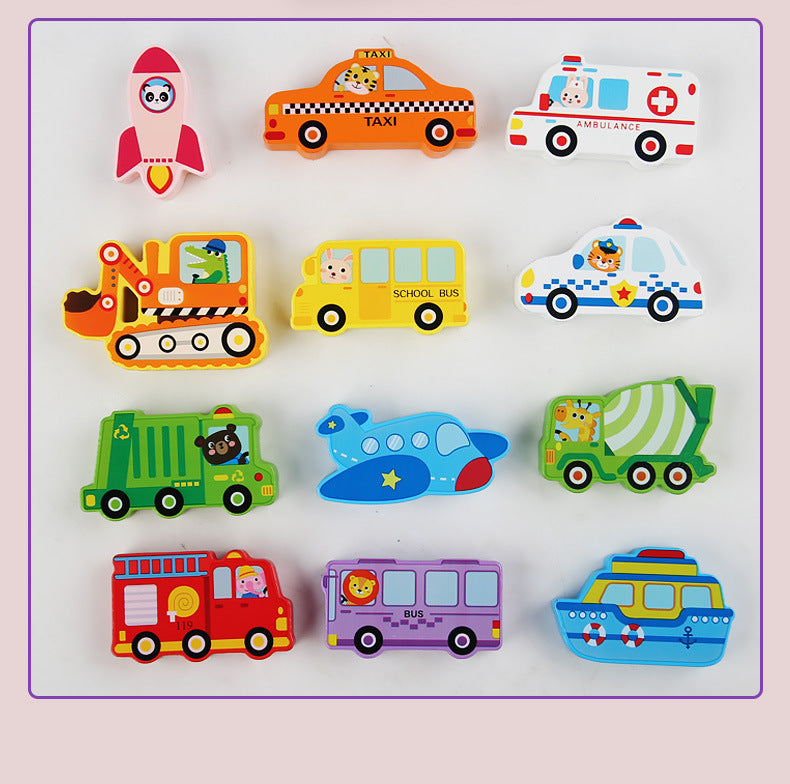 Cross-Border Children's Wooden Three-Dimensional Hexagonal Puzzle Animal Transportation Puzzle Building Blocks Early Education Educational Toys