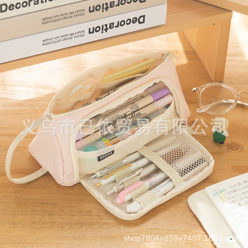 Triangular Large-Capacity Pencil Case and Stationery Box, Thickened Partitioned Storage Student Stationery Bag for Primary, Middle, and High School Students Wholesale