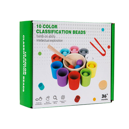 CPC Wooden Montessori Early Childhood Education Ball Ten Color Color Classification Cup Children Matching Game 10 Color Beaded Educational Toys